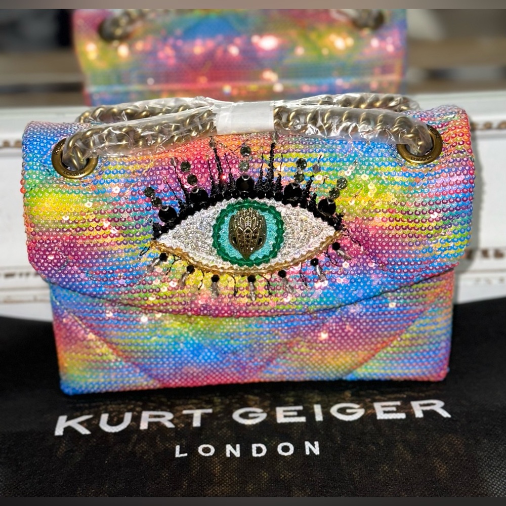 NWT Kurt Geiger London Kensington Mini Rainbow Sequin Eye Crossbody Bag - Picture 1 of 8